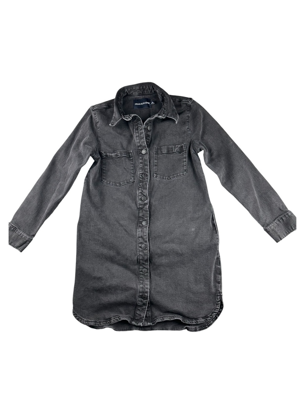 Calvin Klein Jeans Black Wash Denim Button Front Shirt Dress M Utility Mini - Picture 2 of 11